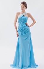 One Shoulder Appliqu Straps Aqua Chiffon La Long Prom Dress