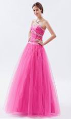 Fuchsia Sweetheart A-line Prom Ball Gown With Beading