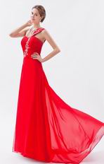 Pretty Strapless Sweep Train Scarlet Chiffon Prom Dress Online