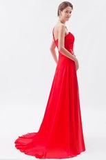 Pretty Strapless Sweep Train Scarlet Chiffon Prom Dress Online