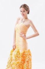 Cheap Sweetheart Flowers Skirt Mermaid La Femme Golden Prom Dress