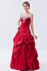 Strapless Floor Length Wine Red Taffeta Women In Prom Dress