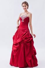 Strapless Floor Length Wine Red Taffeta Women In Prom Dress