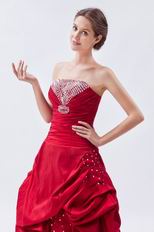 Strapless Floor Length Wine Red Taffeta Women In Prom Dress