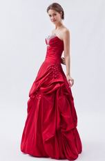 Strapless Floor Length Wine Red Taffeta Women In Prom Dress