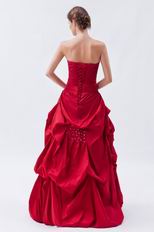 Strapless Floor Length Wine Red Taffeta Women In Prom Dress