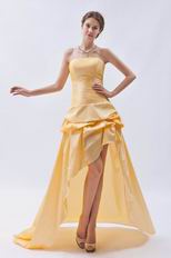 Sexy Strapless High Low Style Moon Yellow Taffeta Prom Dress