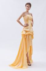 Sexy Strapless High Low Style Moon Yellow Taffeta Prom Dress