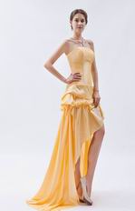 Sexy Strapless High Low Style Moon Yellow Taffeta Prom Dress