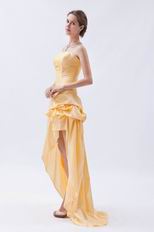 Sexy Strapless High Low Style Moon Yellow Taffeta Prom Dress