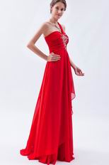 One Shoulder Neckline Scarlet Red Chiffon Celebrity Dress