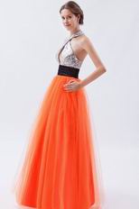 Halter Sequin A-line Orange Red Net Prom Dress In Texas