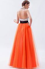 Halter Sequin A-line Orange Red Net Prom Dress In Texas