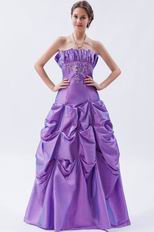 Cheap Strapless Blue Violet Taffeta Prom Dress With Embroidery