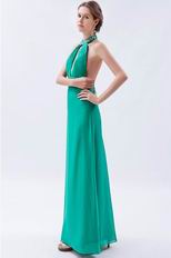 Halter Top Backless Cyan Blue Chiffon Prom Dress With Beading