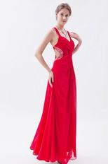 Exquisite Straps Front Split Skirt Scarlet Chiffon Prom Dress On Sale