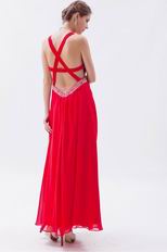 Exquisite Straps Front Split Skirt Scarlet Chiffon Prom Dress On Sale