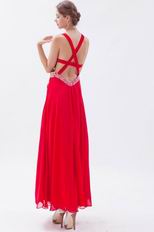 Exquisite Straps Front Split Skirt Scarlet Chiffon Prom Dress On Sale