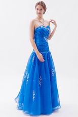 Pretty Ultramarine Organza Floor Length Prom Dress With Embriodery