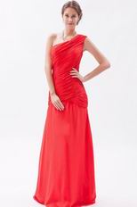 Cheap One Shoulder Ruched Bodice A-line Red Prom Dress Custom Fit