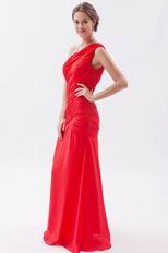 Cheap One Shoulder Ruched Bodice A-line Red Prom Dress Custom Fit