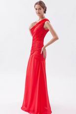 Cheap One Shoulder Ruched Bodice A-line Red Prom Dress Custom Fit