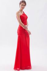 Cheap One Shoulder Ruched Bodice A-line Red Prom Dress Custom Fit