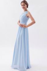 One Shoulder A-line Skirt Baby Blue Chiffon Princess Prom Dress