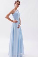 One Shoulder A-line Skirt Baby Blue Chiffon Princess Prom Dress