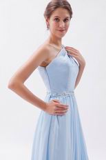 One Shoulder A-line Skirt Baby Blue Chiffon Princess Prom Dress