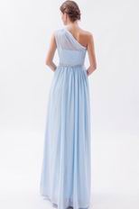 One Shoulder A-line Skirt Baby Blue Chiffon Princess Prom Dress