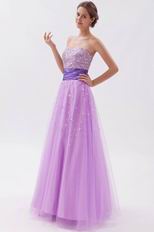 Noble Strapless Beaded Mallow Tulle Prom Party Dress With Belt