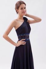 One Shoulder Flower Strap Black Chiffon Very Formal Dresses