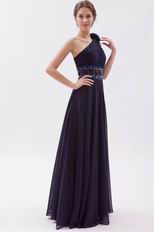 One Shoulder Flower Strap Black Chiffon Very Formal Dresses