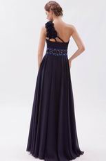 One Shoulder Flower Strap Black Chiffon Very Formal Dresses