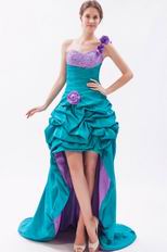 Popular Flowers Strap Sea Green High Low Prom Dress With Beading