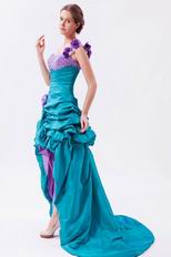 Popular Flowers Strap Sea Green High Low Prom Dress With Beading