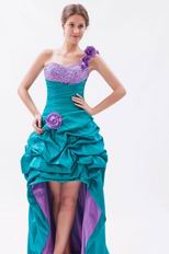 Popular Flowers Strap Sea Green High Low Prom Dress With Beading