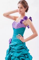 Popular Flowers Strap Sea Green High Low Prom Dress With Beading