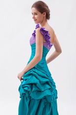 Popular Flowers Strap Sea Green High Low Prom Dress With Beading