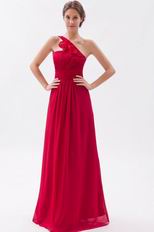 One Shoulder Ruffled Strap A-line Wine Red Prom Dresses