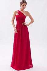 One Shoulder Ruffled Strap A-line Wine Red Prom Dresses