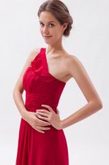 One Shoulder Ruffled Strap A-line Wine Red Prom Dresses