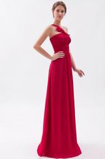 One Shoulder Ruffled Strap A-line Wine Red Prom Dresses