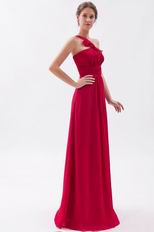 One Shoulder Ruffled Strap A-line Wine Red Prom Dresses