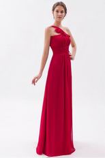 One Shoulder Ruffled Strap A-line Wine Red Prom Dresses