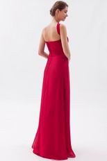 One Shoulder Ruffled Strap A-line Wine Red Prom Dresses