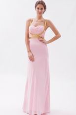 Cross Back Floor Length Skirt Baby Pink Prom Dress By Designer