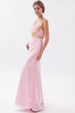 Cross Back Floor Length Skirt Baby Pink Prom Dress By Designer