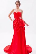 V-Shaped Strapless Court Train Scarlet Prom Dress For Sale